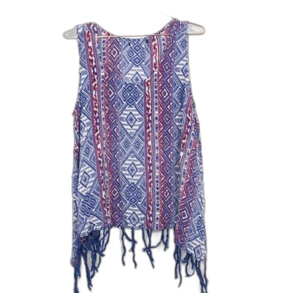 Chic Soul Tops - Chic Souls Tribal Pattern Fringe Sleeveless Top 1X RM-C